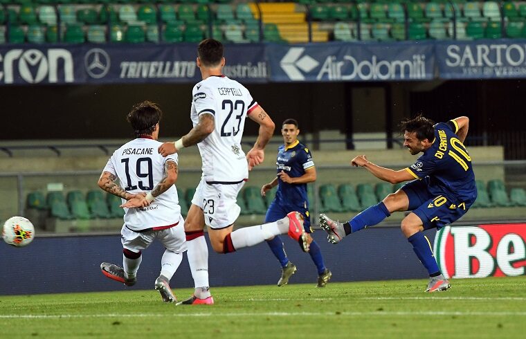 Samuel Di Carmine segna il 2-0 in Verona-Cagliari
